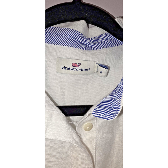 Vineyard Vines Womens White Tie Front Dress 6 Linen Cotton Blend Vacation Resort - Picture 7 of 8